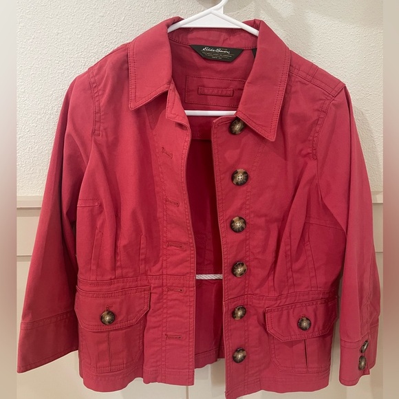 Eddie Bauer Red Utility Jacket with Buttons Petite - Picture 1 of 9